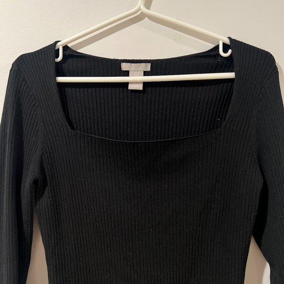 H&M Black Ribbed Square Neck Long Sleeve - Picture 3 of 4